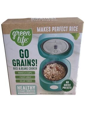 GreenLife Go Grains 4-Cup Rice & Beans Cooker Ceramic Nonstick NEW Open Box